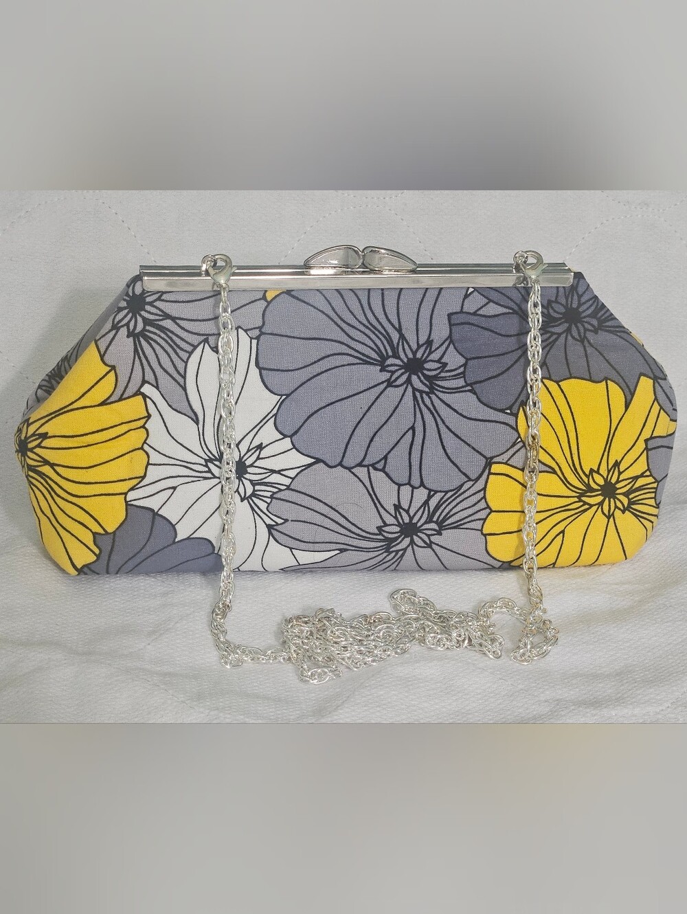 Floral Frame Clutch in Gray & Yellow Like New